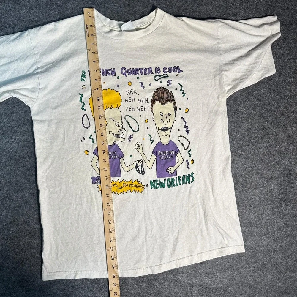 Rare Vintage‎ 90s Beavis and ButtHead French Quarter Bourbon T Shirt Large